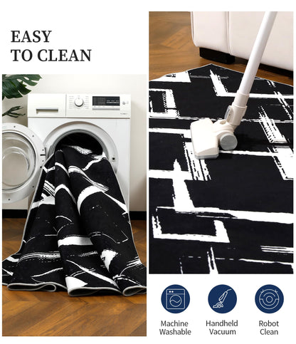 YIHOUSE Black Modern Geometric Area Rug 5x7, Black and White Rug with Abstract Diamond Patterns,Non-Shedding Washable Rugs for Bedroom, Home Office and Small Living Room