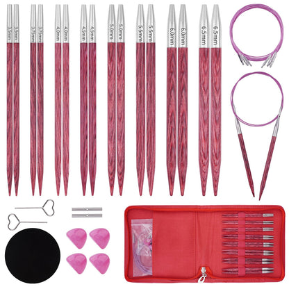 Weabetfu 4.3-inch (11cm) Interchangeable Circular Knitting Needles Set Birch Wood Circular Needles US Sizes 4,5,6,7,8,9,10,10.5 with Round Knitting Needle with Flexible Cables,8 Pairs