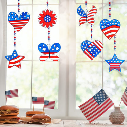 Winyn 24 Sets Patriotic Suncatchers Ornaments Decorations DIY Window Paint Art Stickers Craft Kit American Star Heart Sun Catchers for Kids Classroom 4th of July Activity Art Projects Party Favors