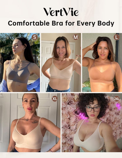 Vertvie Womens Seamless Bra No Underwire Comfort Push Up Bras Buttery Soft Wireless Bralette Full Coverage Sport Everyday Bra(Black,X-Small)