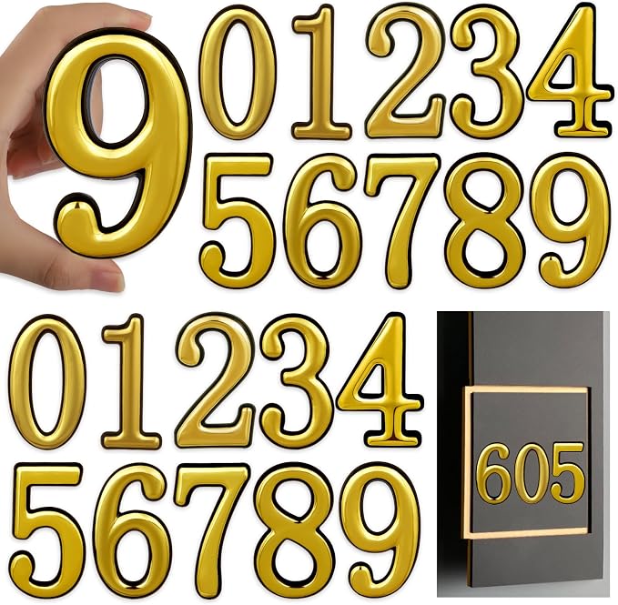 opasyo 20 Pieces Mailbox Numbers for Outside 3.8 inch 0-9 Self-Adhesive Mail Box Numbers,3D Gold House Numbers for Mailbox, Apartment, House, Trash Bins,Office Hotel Room (Gold, 3.8inch)