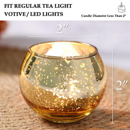 Volens Round Gold Votive Candle Holders, Mercury Glass Candle Holder Set of 12, Wedding Decorations for Table