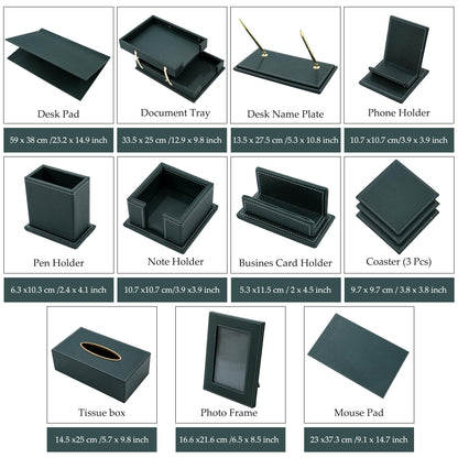 RitPin Leather Desk Set, 15-Piece Leather Desk Organizer, Executive Desk Organizer with Desk Pad & Blotter, 2-Tier Tray, Pen Holder, Office Accessories, Executive Desk Accessories(Green)