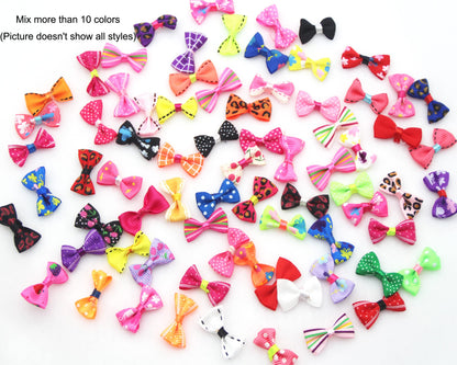 100Pcs Mix Style Mini Satin Ribbon Bows Ties Grosgrain Tiny Bows Little Bowknot Flower Embellishments for Craft Projects, Card Making, Sewing, Gift Wrapping (Colorful)