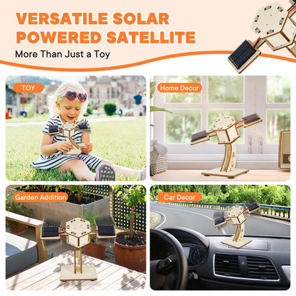 DIY Rotating Solar Satellite - 3D Wooden Puzzle Building Toy.STEM Educational Science Craft Model Kit for Kids.Creative Artificial Satellite Space Model.