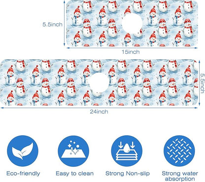 Christmas Snowman with Hat Kitchen Sink Splash Guard Mat Absorbent Fast Drying