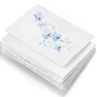 Wanderings A5 Handmade Deckled Edge Cotton Paper - Cold Pressed Texture - Paint, Watercolor, Writing, Printer - Cards, Invitations, Menus, Arts and Crafts. 50 Pack White 150gsm - 5.8" x 8.3"