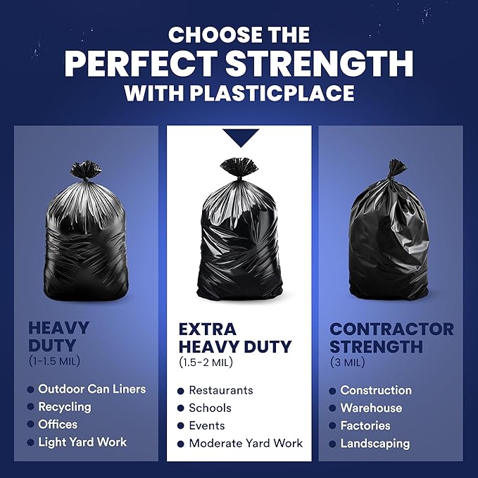 Plasticplace 55-60 Gallon Trash Bags │ 1.5 Mil │ Black Heavy Duty Garbage Can