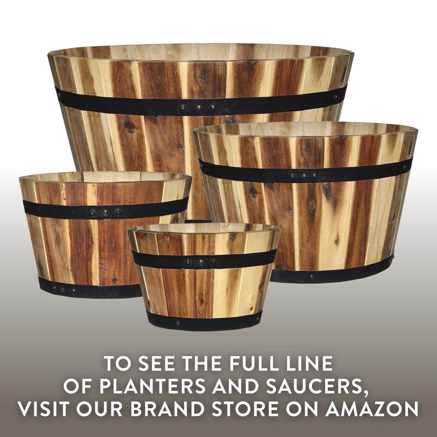 Classic Home and Garden by Growscape 5/800/3 Wood Barrel Set of 3 Planters, Acacia