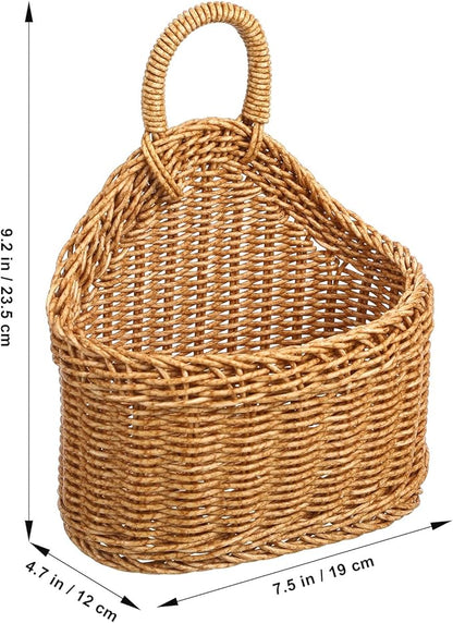 Woven Hanging Storage Basket for Kitchen 9.64X7.48X3.93In Rattan Wall Basket