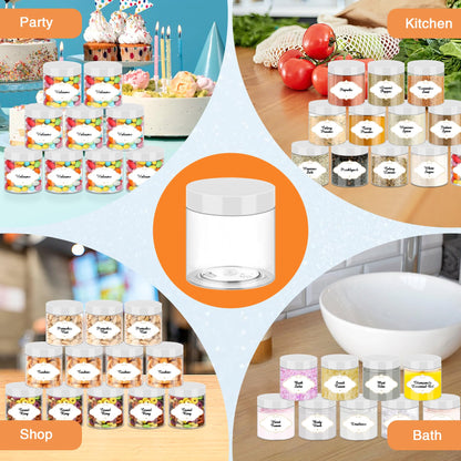 PeacePeo Plastic Jars 6 OZ, 48 Pcs Plastic Jars with Lids Round Wide Mouth Slime Containers with White Lids Empty Small Storage Jar for Travel, Home Kitchen Food, Arts Crafts