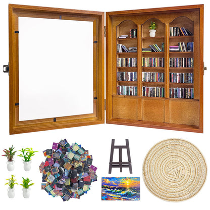 KALOPEZY Mini Bookshelf for Desk with 260 Tiny Books, DIY Anxiety Relief Wooden Book Nook Kit with Side Door, Acrylic Display Case with Easel Plant Rug, Stress Relief Decor Gift for Book Lovers Women
