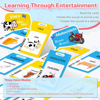 Spanish & English Talking Flash Cards for Toddler, Learning Montessori Toys with 224 Sight Words, Speech Therapy Toys, Children's Sensory Preschool Learning Educational Birthday