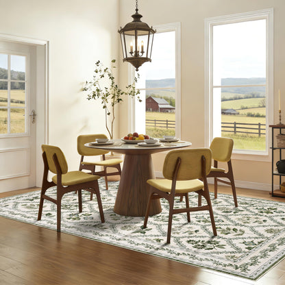 Green Floral Living Room Rug 5x8 Olive Green and Beige Area Rug Washable Bedroom, Low-Pile Soft Dining Room Farmhouse Boho Cottage Aesthetic Vintage Floor Covering Print Playroom Carpet