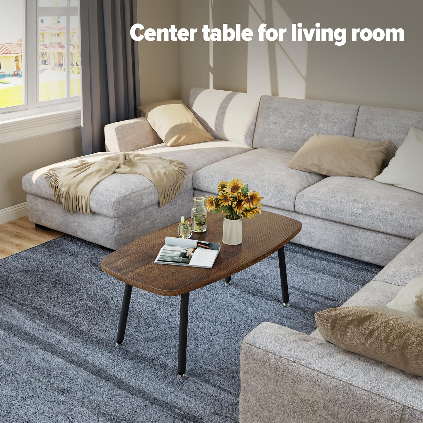 WOHOMO Folding Coffee Table for Small Spaces, No Assembly Farmhouse Portable Living Room Table, Walnut 39.3x19.6x17.7 Inch