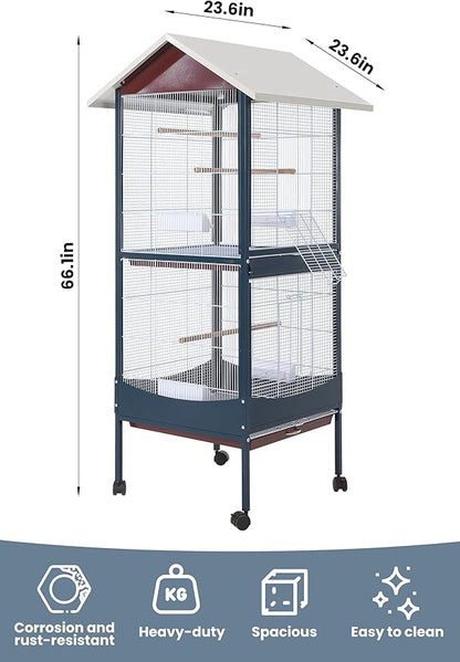 Garvee Bird Cage, 66''H Extra Large Bird Cage, w/Removeble Tray, Waterproof Roof, Easy to Clean, Lockable Caster, Indoor& Outdoor Application for Conure,Macaw,Budgie,Cockatiel,Lovebirds,Parakeet