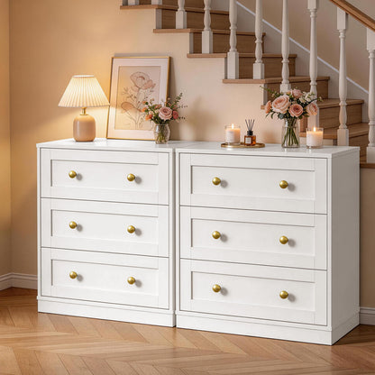 RoyalCraft White 3 Drawer Dresser, Small Dresser for Bedroom, Wood Nightstand with Drawers, Modern Chest of Drawers for Closet, Living Room, Entryway