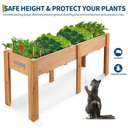 72x 23x30IN Raised Garden Bed Outdoors with High Legs & Hooks, Non-Woven Liner, Elevated Wooden Large Planter Box for Backyard, Patio, Balcony w/Divider Panel, 6 Legs, 300lb Capacity