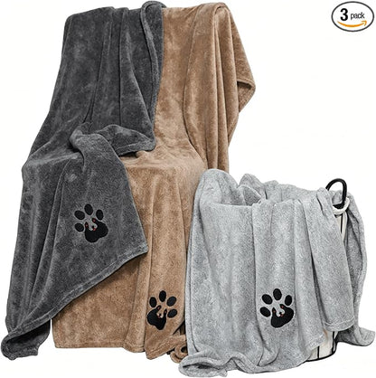 Dogvingpk Extra Large Dog Towel 3 Pack, Super Absorbent Soft Quick Drying Microfiber Pet Bath Towels for Large & Medium Dogs (XL-55" * 36", Grey and Black and Brown)
