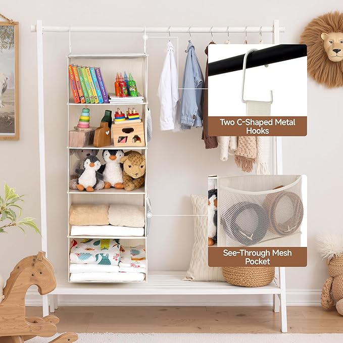 StorageWorks 5-Shelf Hanging Closet Organizers, Foldable Closet Storage