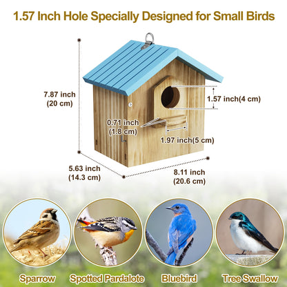 Auslar Bird House for Outside, Wooden Birdhouses for Outdoors, Bluebird House for Outside Clearance, Hanging Bird Houses for Cardinals Finch Wren Swallow for Garden Viewing