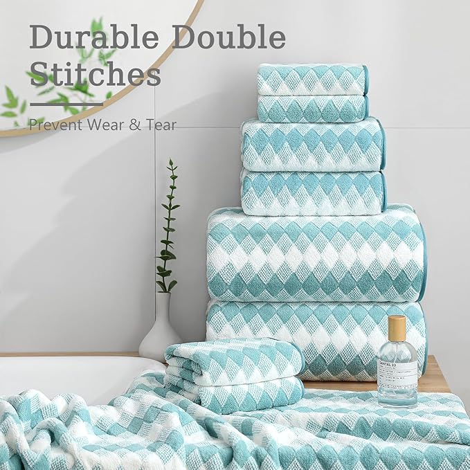 8 Piece Bathroom Towel Set Aqua |2 Oversized Large Bath Towels Sheet, 2 Hand