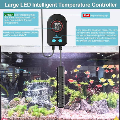 100W Aquarium Heater for 10-20 Gallon with Auto Shut-Off When Leaving Water—Submersible Fish Tank Heater, Dry-Burn & Overheat Protection, Explosion-Proof, Freshwater Saltwater Turtle Tank