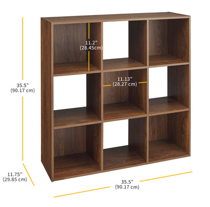 Whitmor 9 Cube Storage Organizer, Open Storage Display Bookshelf, Storage Cabinet for Living Room, Bedroom, Home, Office, Walnut