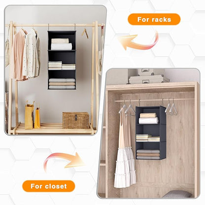 Hanging Closet Organizer and Storage 3-Shelf, Easy Mount Foldable Hanging