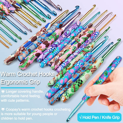 Coopay Complete Crochet Hooks Set for Beginners, 2.25mm-8mm Crochet Hook, Ergonomic Crochet Hooks for Arthritic Hands, Cute Animal Print Comfort Grip, Crochet Needles for Blankets Dolls, Crochet Gifts