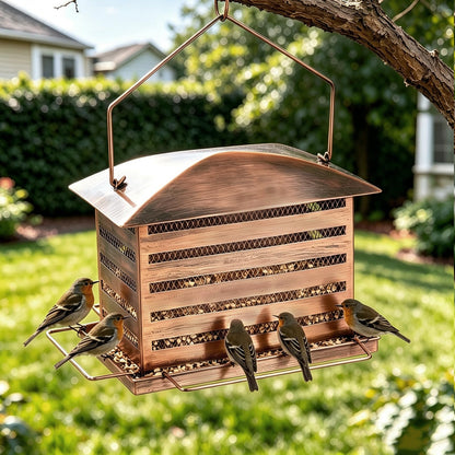 IWNTWY Bird Feeder, 6 LB Extra Large Capacity Metal Bird Feeders for Outdoor Hanging, Heavy Duty Wild Birdfeeder with 4 Perches, Sturdy & Easy to Refill