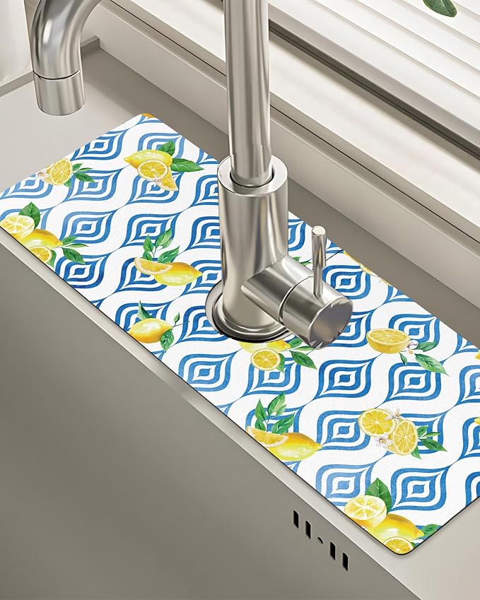 Patterned Sink Faucet Mat Kitchen Splash Guard Super Absorbent Drying Mat