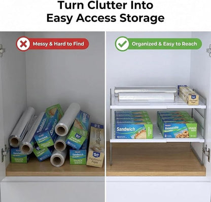 YAN & HIN Kitchen Cabinet Organizer, Expandable Kitchen Aluminum Foil and Plastic Wrap Organizers, Sandwich Storage Bags organizer, bottle storage bag under sink organizer for Pantry Organization