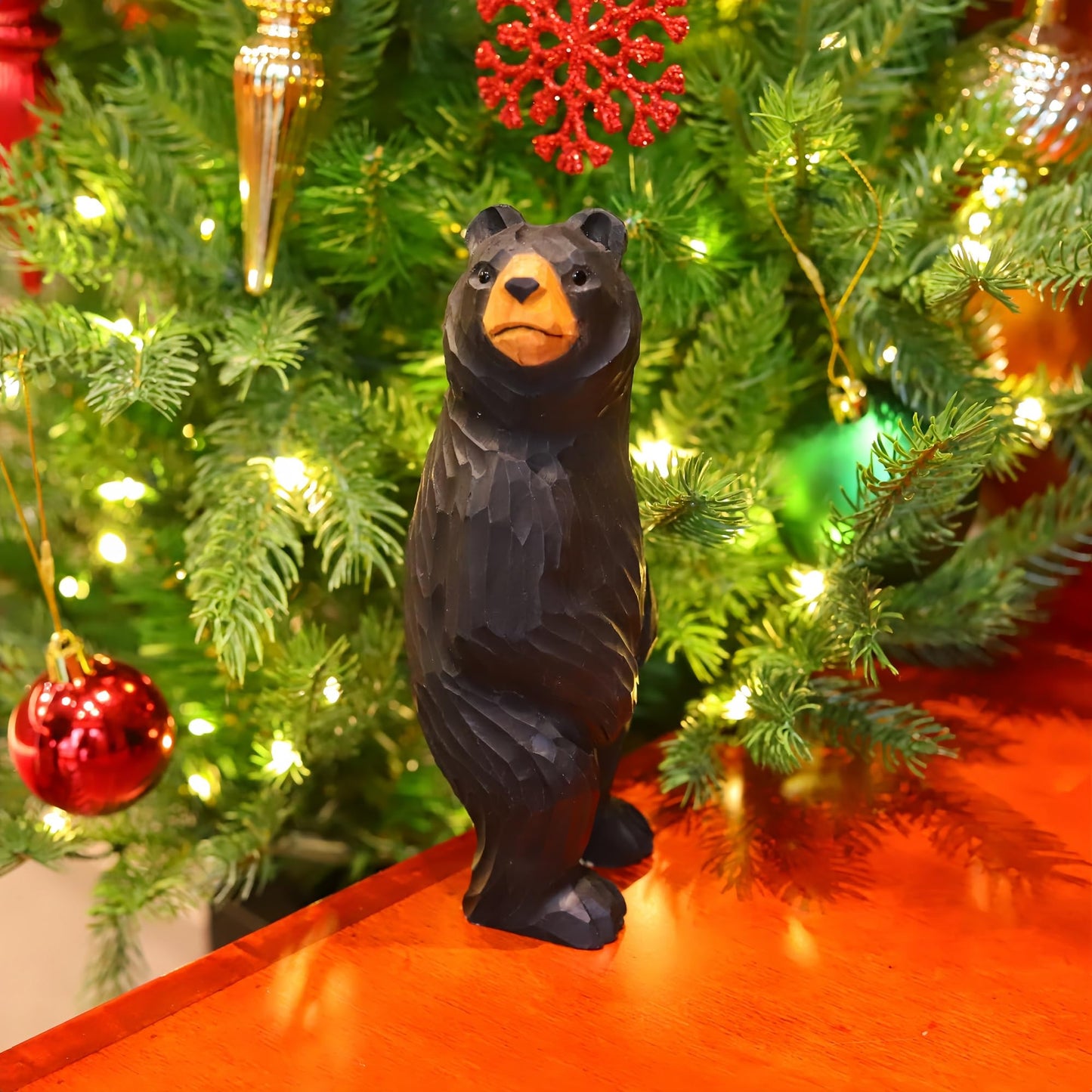 BEAULEMNA 7.5’’HHand Carved Wooden Standing Black Bear Figurine North American Black Bear Figurine for Home Decor Unique Presents and Collectibles