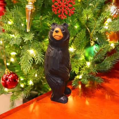 BEAULEMNA 7.5’’HHand Carved Wooden Standing Black Bear Figurine North American Black Bear Figurine for Home Decor Unique Presents and Collectibles