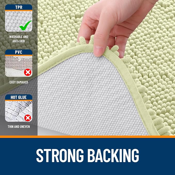 OLANLY Toilet Rugs U-Shaped 20x20, Extra Soft Absorbent Chenille Contour Bathroom Rugs for Toilet, Dry Quickly, Machine Washable, Non-Slip Bath Mat, Vanilla