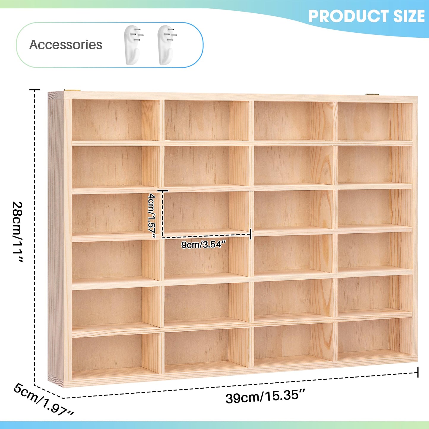 Stylish Wood Toy Cars Display Case, Wall-Mountable Organizer for Toy Cars and Matchbox Cars, Includes Hanging Screws (Wood-24 Slots)