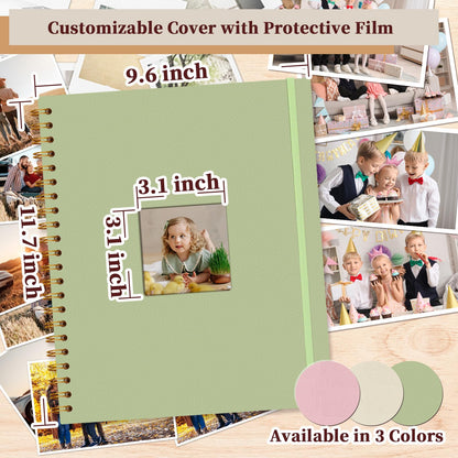 Hiwhy 8.5x11 Inch Scrapbook Photo Album, Linen Cover DIY Scrapbooks with 30 Sheets Plastic Sleeves 60 Pages Memory Book for Wedding Birthday Baby Travel (GrassGreen)