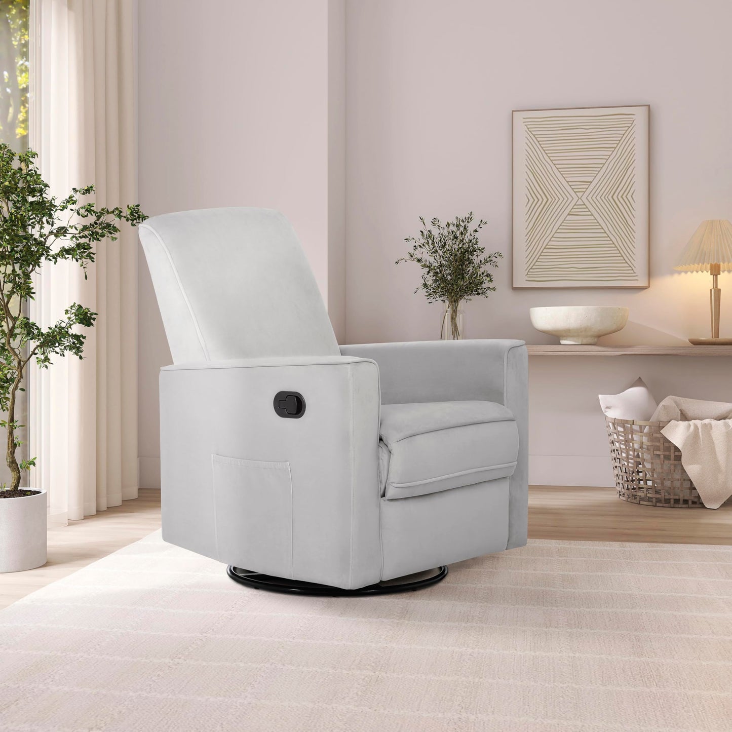 Evolur Raleigh Upholstered Manual Glider Recliner– Rocking & 360° Swivel with Smooth Glide – Greenguard Gold & FSC Certified – Modern Nursery and Living Room Chair in Grey