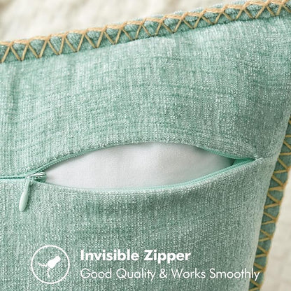 MIULEE Pack of 2 Summer Throw Pillow Covers 20x20 Inch Aqua Green Farmhouse Decorative Pillow Covers with Stitched Edge Soft Chenille Solid Dyed Pillow Covers for Couch Sofa Bed Living Room
