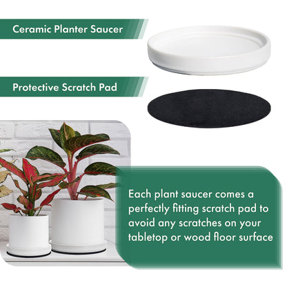 D'vine Dev Modern Round 5.4 Inch Ceramic Plant Pot Saucer, Planter Pot Drainage Tray for Indoor Plants, Matte White, 97-T-A-2