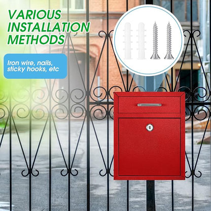 Yaocom Locking Mailbox with Key for Outdoor 10 x 7 x 3 Inches Small Wall Mount Mail Box with Lock Security Mail Drop Metal Collection Boxes Hanging Secure Postbox(Red)