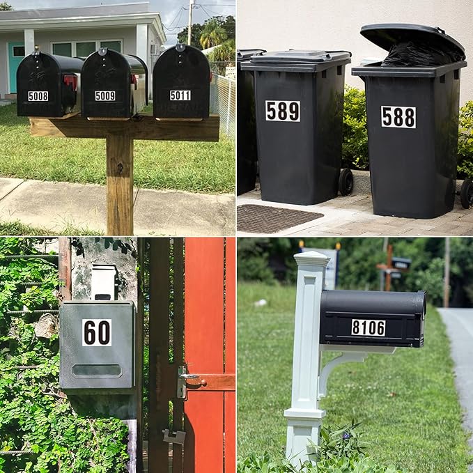 3 Inch Adhesive Numbers for Mailbox, Vinyl Reflective Stickers, Self-Adhesive Decals, Pre-Spaced Signs for Outside, House, Trash Cans, Cars, Door (300 Numbers)
