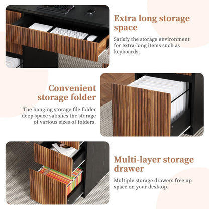 4 EVER WINNER Black Desk with Drawers, 58" Executive Office Desk with 7 Drawers and Hidden Handle, Computer Desk with File Cabinets for Living Room Study Table for Bedroom, Black
