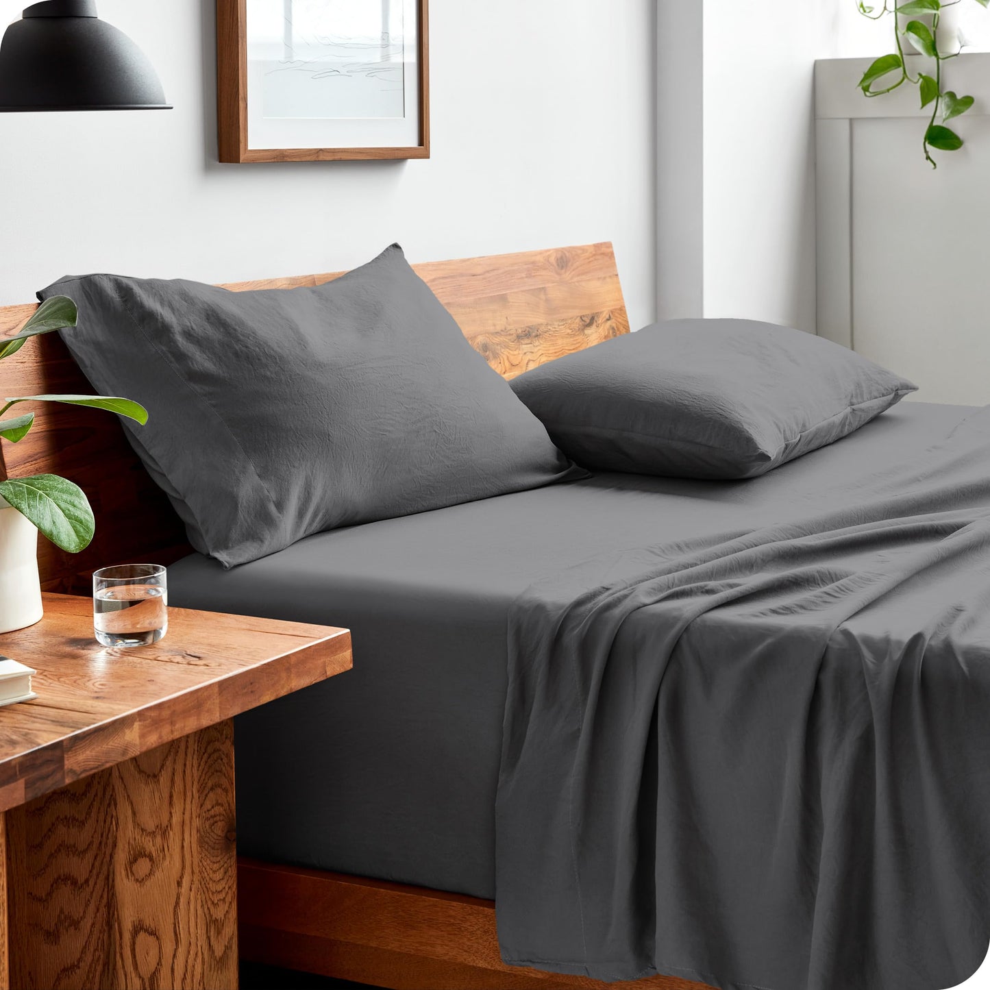 Bare Home Full Sheet Set - Luxury 1800 Ultra-Soft Stonewashed Microfiber - Double Brushed - Deep Pockets - Easy Fit - Breathable Bedding - Sheet Sets & Pillowcases (Full, Grey)