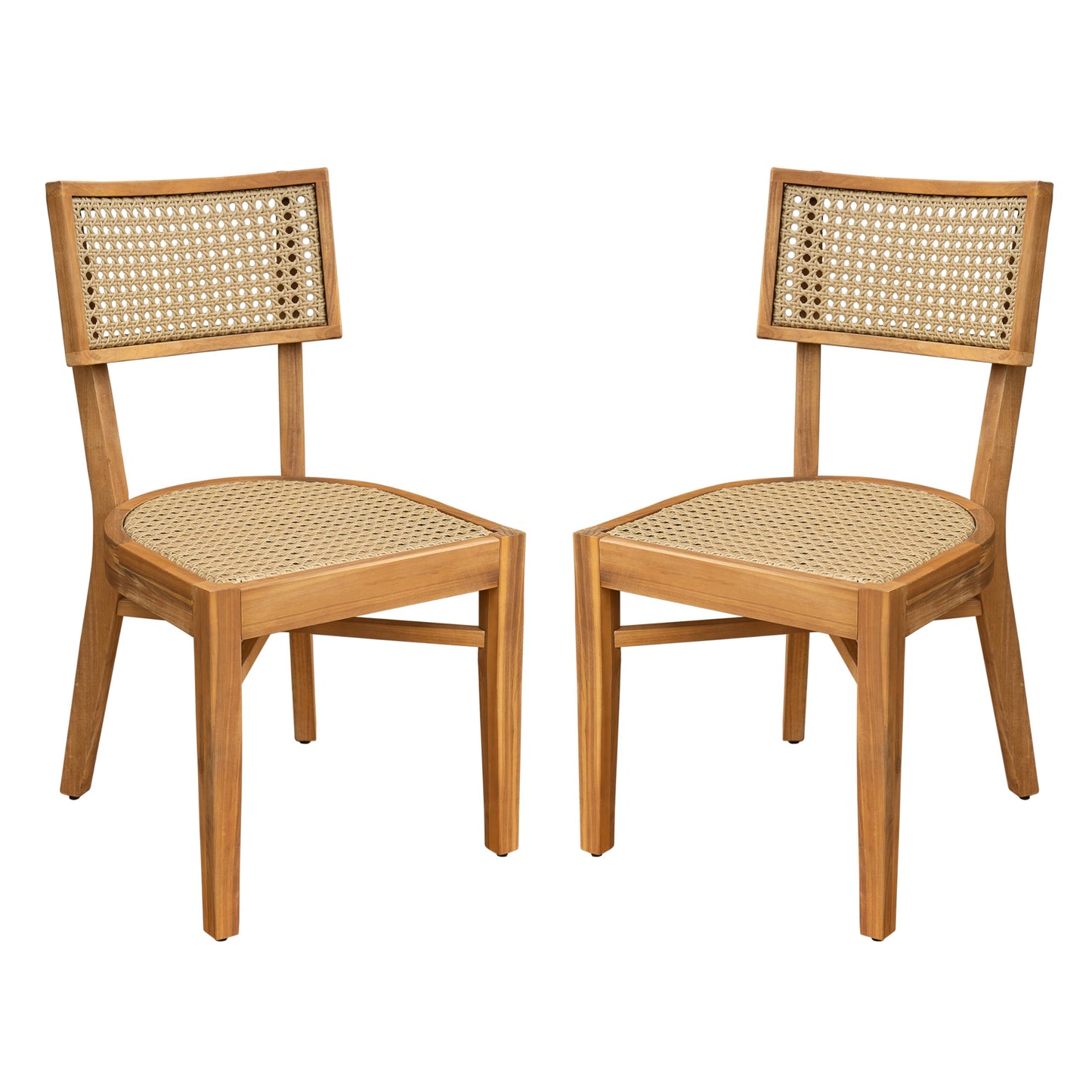 Christopher Knight Home Neeko Acacia Wood Patio Dining Chairs Set of 2, Wooden Outdoor Kitchen Side Chair, Wicker Garden Chair Set for Dining Table, Patio Furniture Extra Seat, Light Brown + Teak