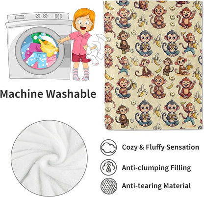 Monkey and Banana Blanket,Fun Cartoon Jungle Theme Throw Blankets,Birthday Gifts for Kids & Animal Lovers,Lightweight Soft Fleece,for Picnic Sofa Couch Bed Room Travel,Modern Decor,60x80in