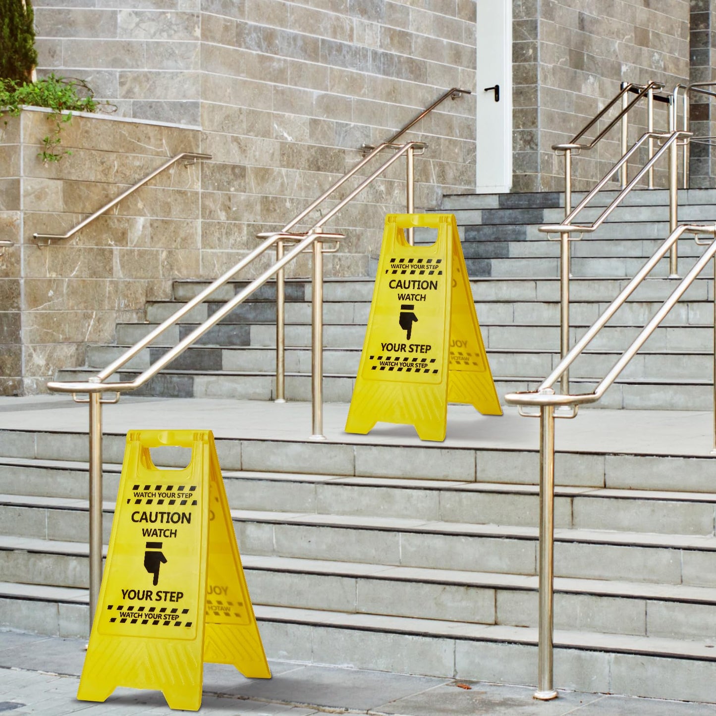Amylove 3 Pcs Caution Watch Your Step Sign, 24" Height, Safety Bright Yellow Double Sided Floor Heavy Duty A-shaped Frame Design Plastic Warning Caution Sign for Home Yard Outdoor Wet Floor Step