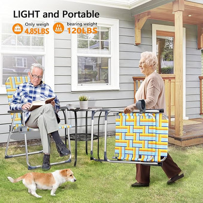 VINGLI Aluminum Oversize Patio Lawn Chairs Folding Set of 2 with Detachable Cup Holder, Webbed Beach Chair Folding Chair Outdoor Portable Camping Chair for Yard, Garden