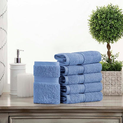 SUPERIOR Solid Egyptian Cotton Hand Towel Set, Denim Blue